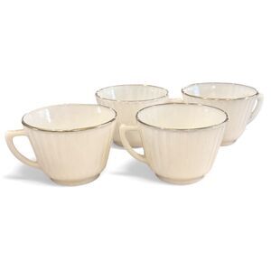 MacBeth-Evans MONAX Petalware Milk Glass Uranium Gold Rimmed Teacups Set Of 4